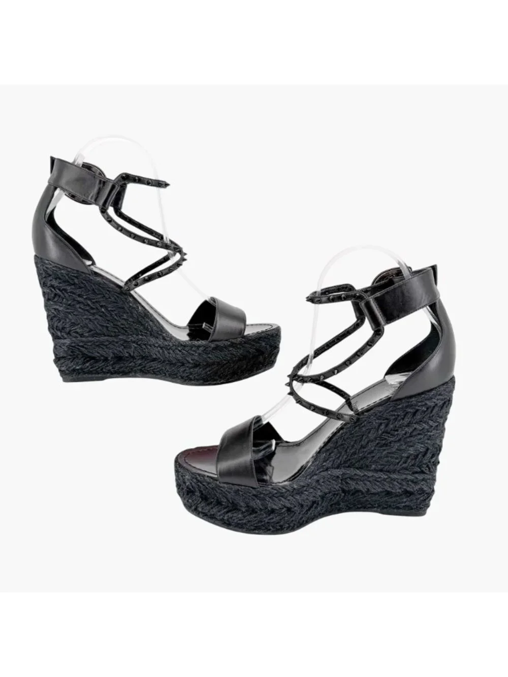 Christian Louboutin Chocazeppa Espadrille Wedge Sandals Black Size 39 US 9 Spike
